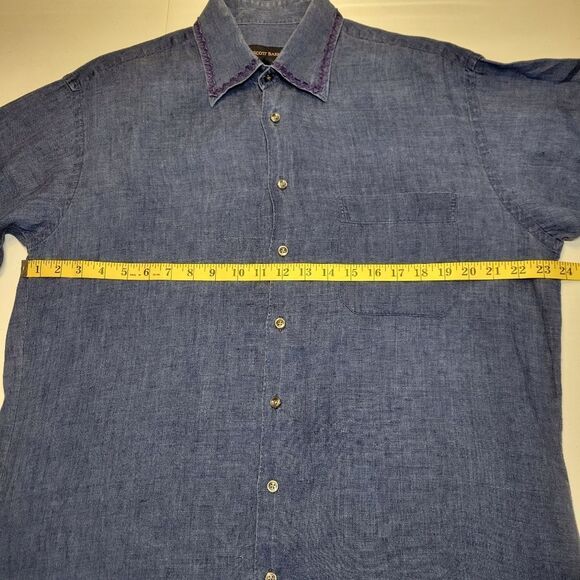 Scott Barber Vintage Men's Blue Linen Shirt with RicRac Trim - Picture 7 of 8